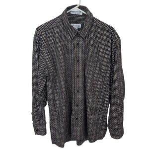 Joseph & Feiss Black and Brown Casual Button Down Shirt Size L